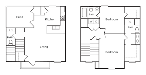 A floor plan of a house with two bedrooms and a living area.
